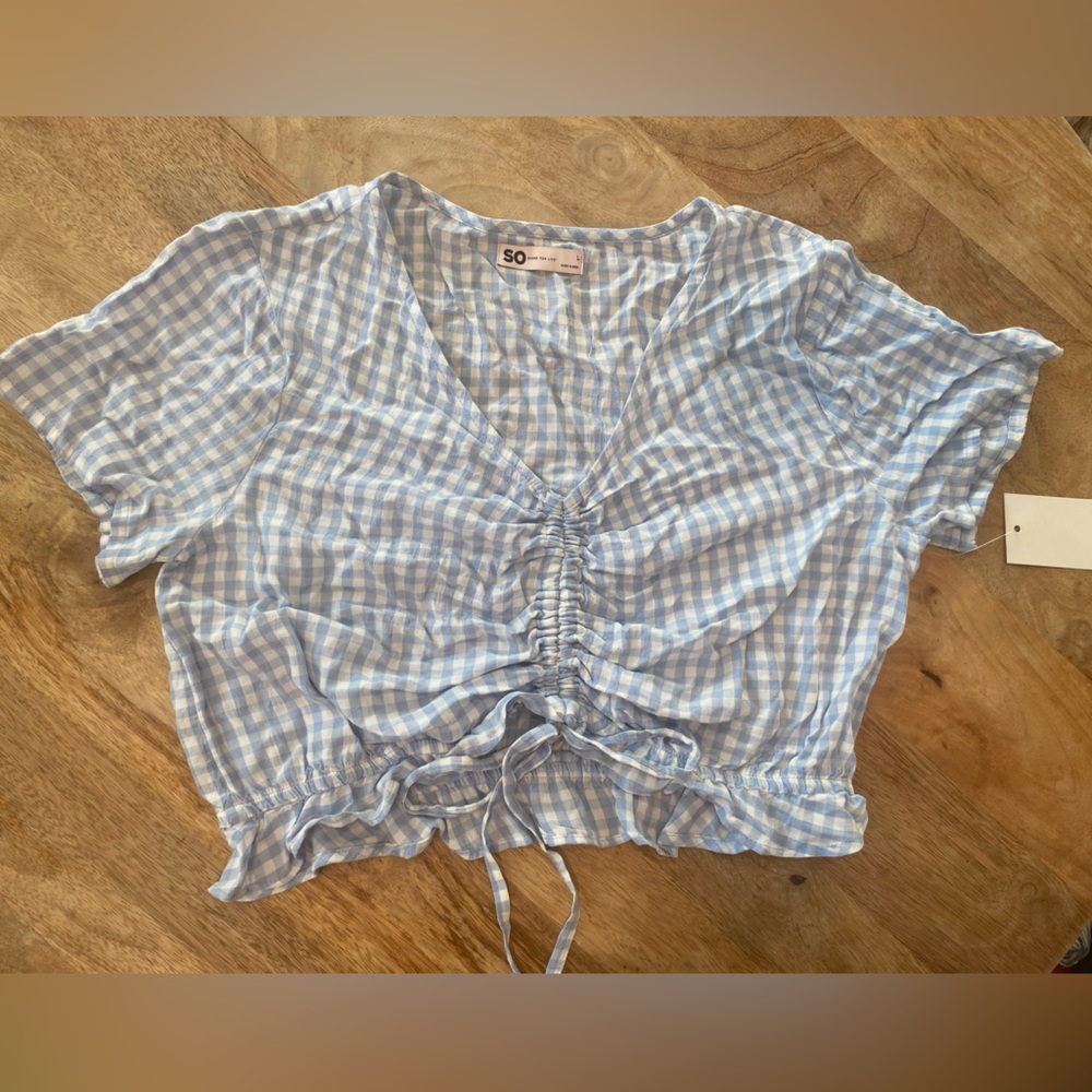 SO Blue Gingham Drawstring Kids One-Piece